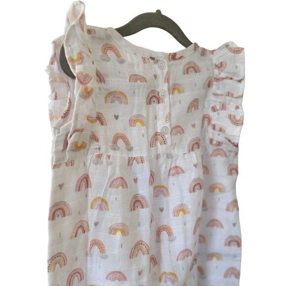 Nola Tawk Muslin Romper Chase Rainbows 2T Organic Cotton White Multicolor NWT - Picture 14 of 16